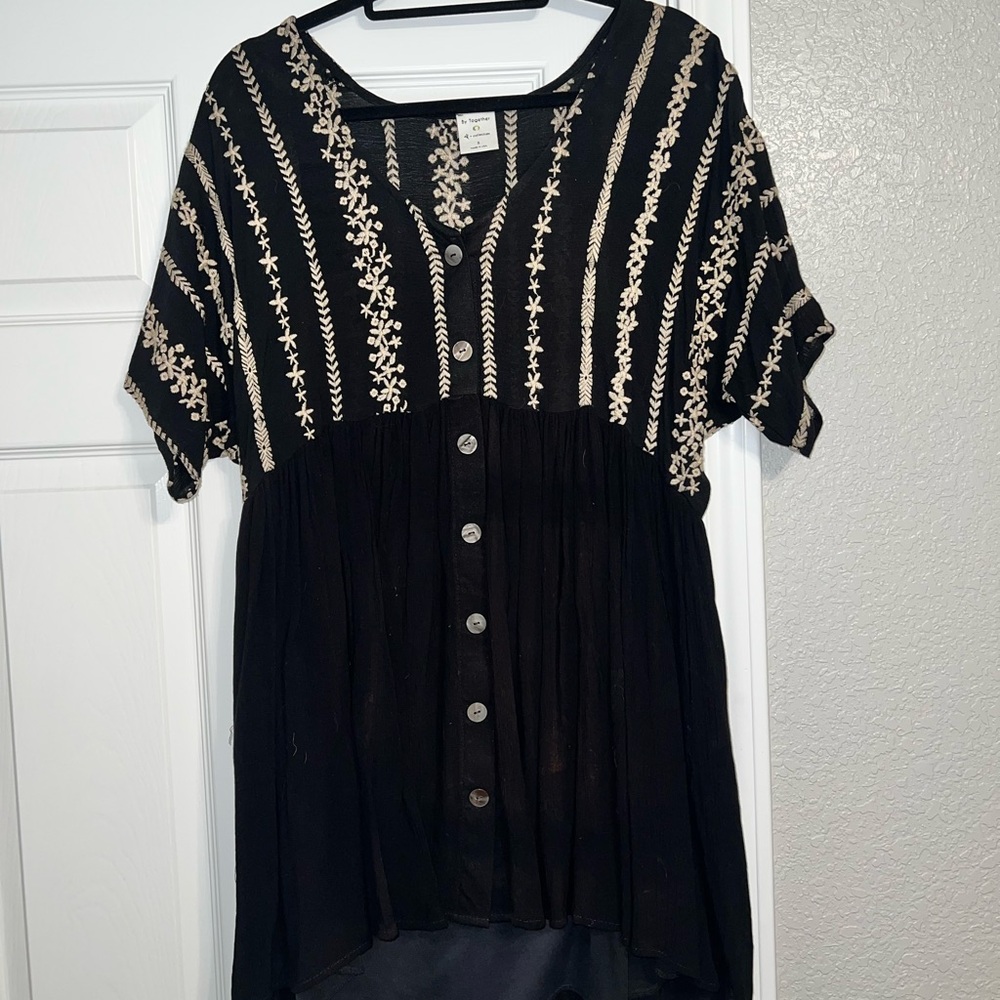 Black and Cream Button-Down Dress